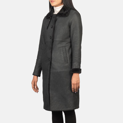 Alina Shearling Black Leather Coat SH644
