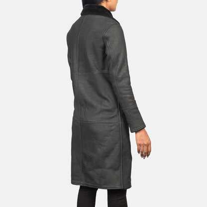 Alina Shearling Black Leather Coat SH644