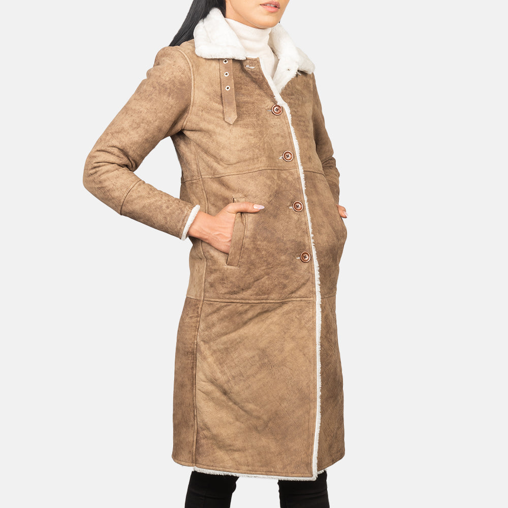 Alina Shearling Brown Leather Coat SH643