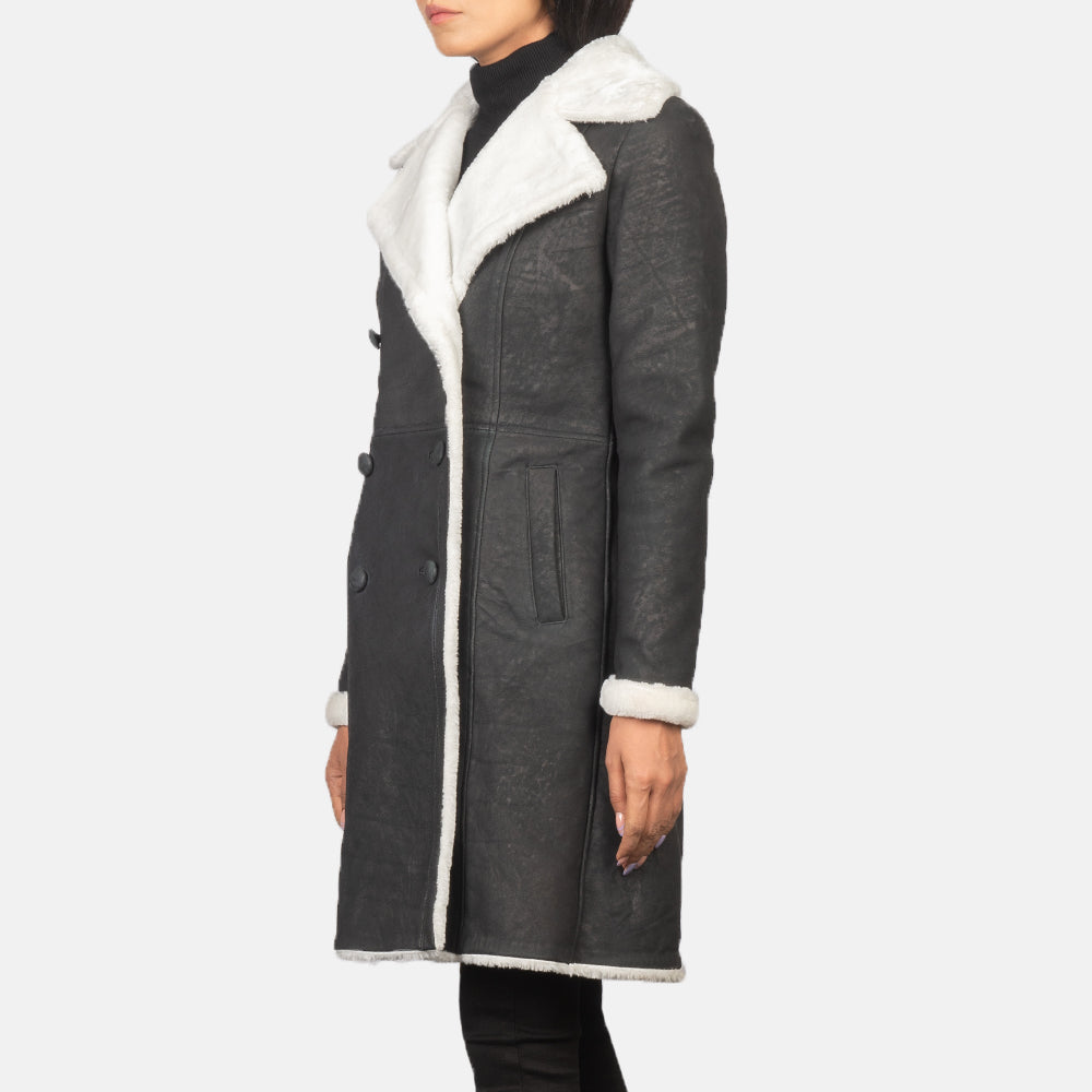 Amie Black Double Breasted Shearling Coat SH638