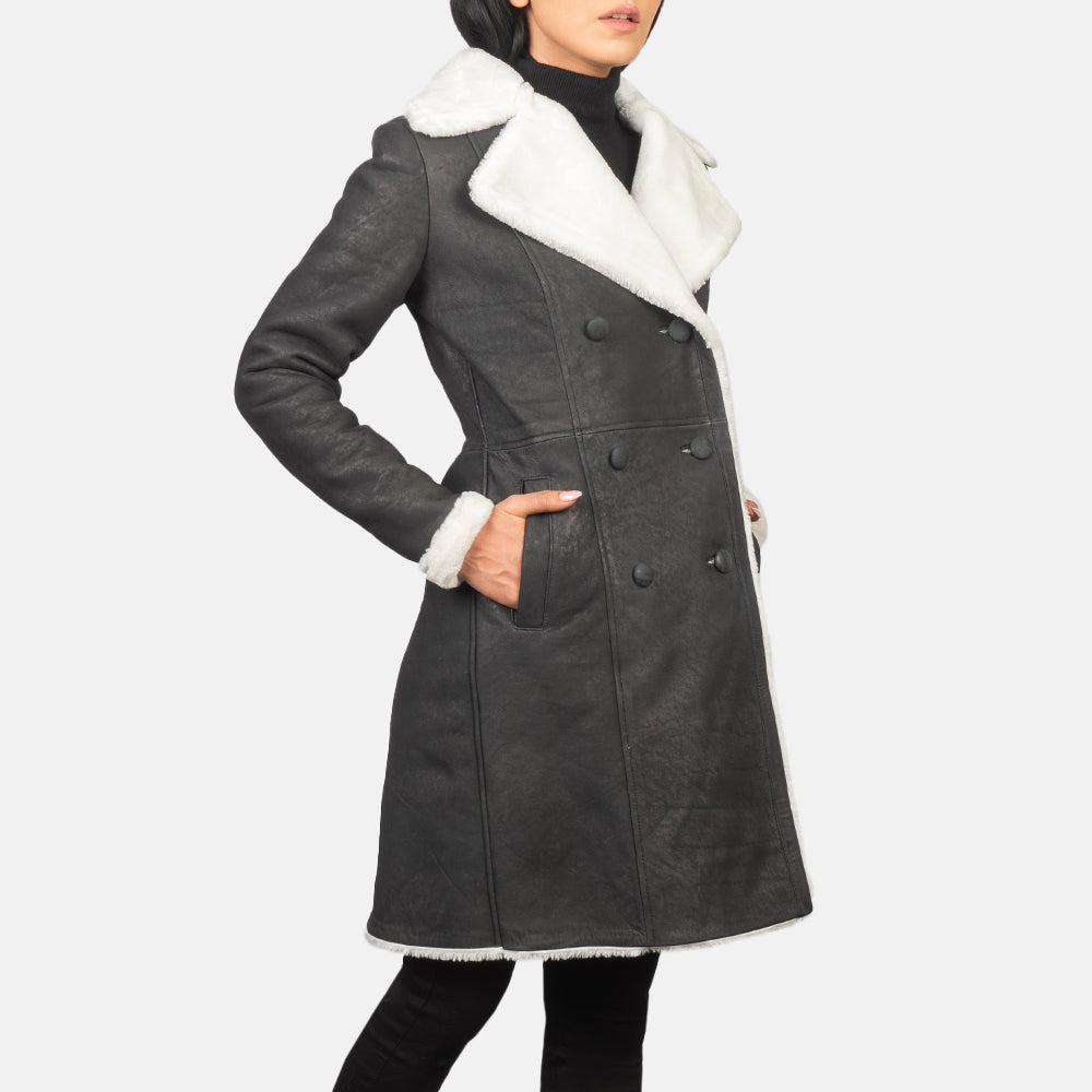 Amie Black Double Breasted Shearling Coat SH638
