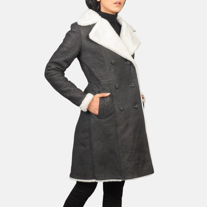 Amie Black Double Breasted Shearling Coat SH638