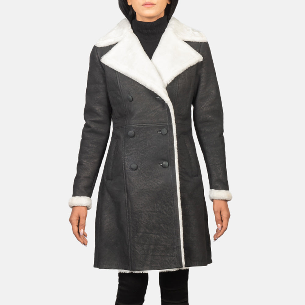 Amie Black Double Breasted Shearling Coat SH638