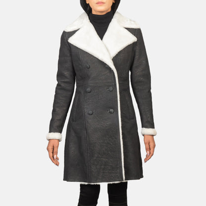 Amie Black Double Breasted Shearling Coat SH638