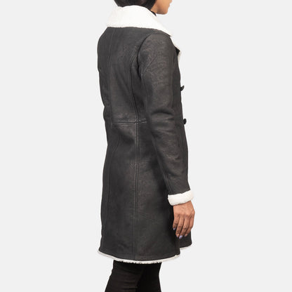 Amie Black Double Breasted Shearling Coat SH638