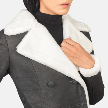 Amie Black Double Breasted Shearling Coat SH638