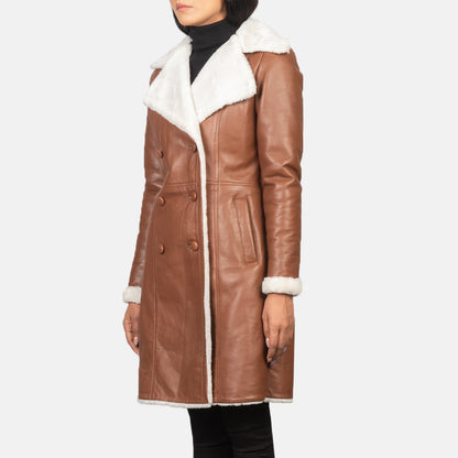 Amie Brown Double Breasted Shearling Coat SH637