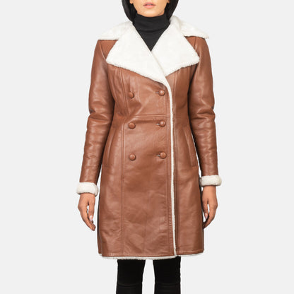 Amie Brown Double Breasted Shearling Coat SH637