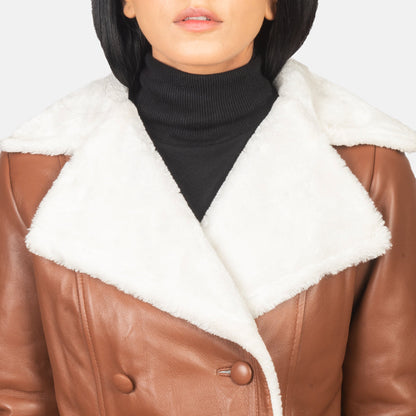 Amie Brown Double Breasted Shearling Coat SH637