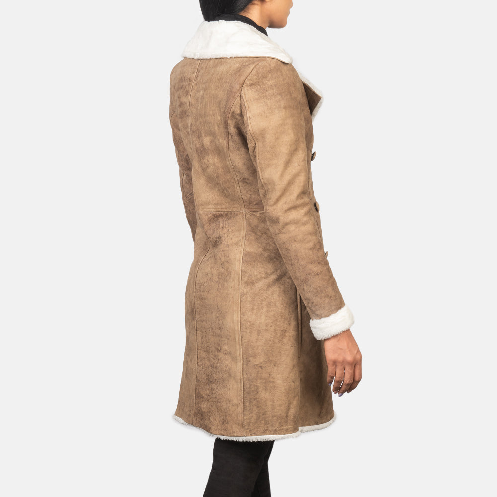Amie Distressed Brown Double Breasted Shearling Coat SH636