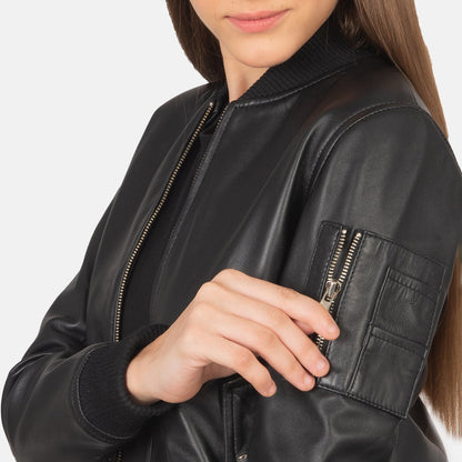 Ava Ma-1 Black Leather Bomber Jacket SH635