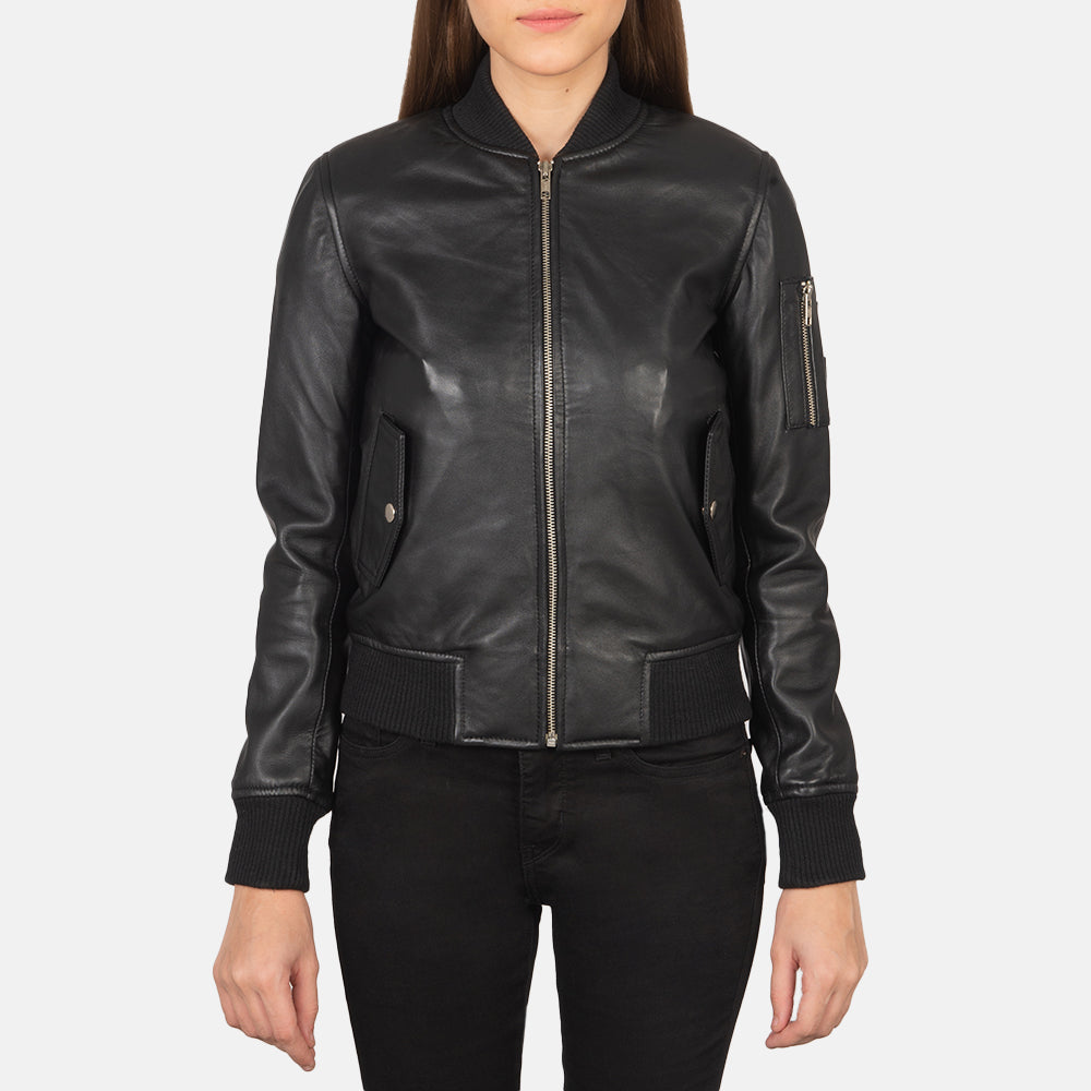 Ava Ma-1 Black Leather Bomber Jacket SH635