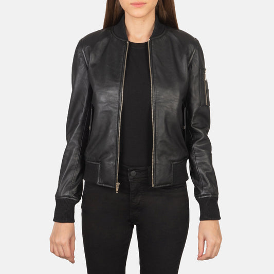 Ava Ma-1 Black Leather Bomber Jacket SH635