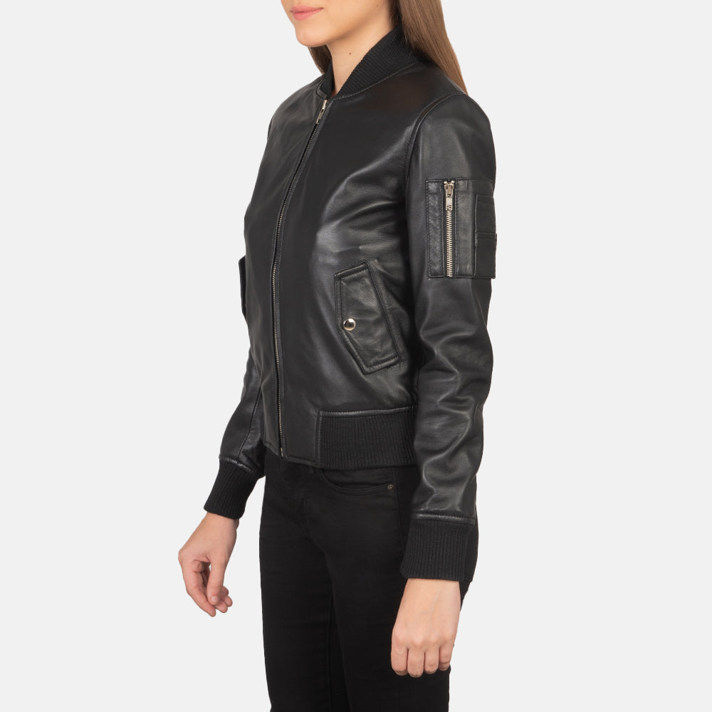 Ava Ma-1 Black Leather Bomber Jacket SH635