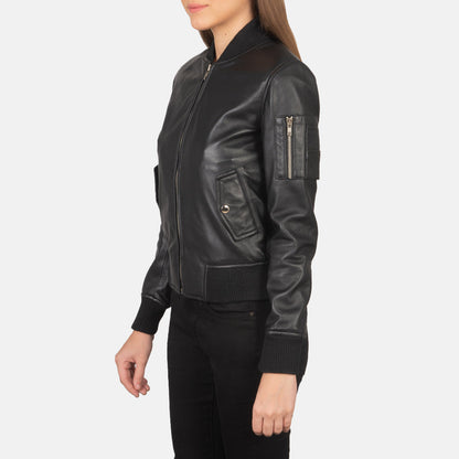 Ava Ma-1 Black Leather Bomber Jacket SH635