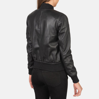 Ava Ma-1 Black Leather Bomber Jacket SH635
