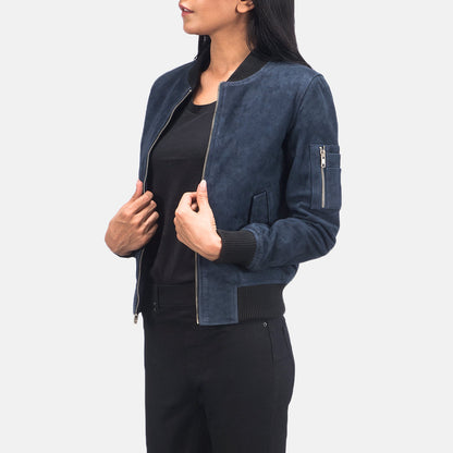 Ava Ma-1 Blue Suede Bomber Jacket SH634
