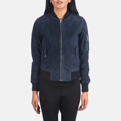 Ava Ma-1 Blue Suede Bomber Jacket SH634