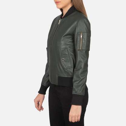 Ava Ma-1 Green Leather Bomber Jacket SH633