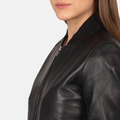 Bliss Black Leather Bomber Jacket SH632