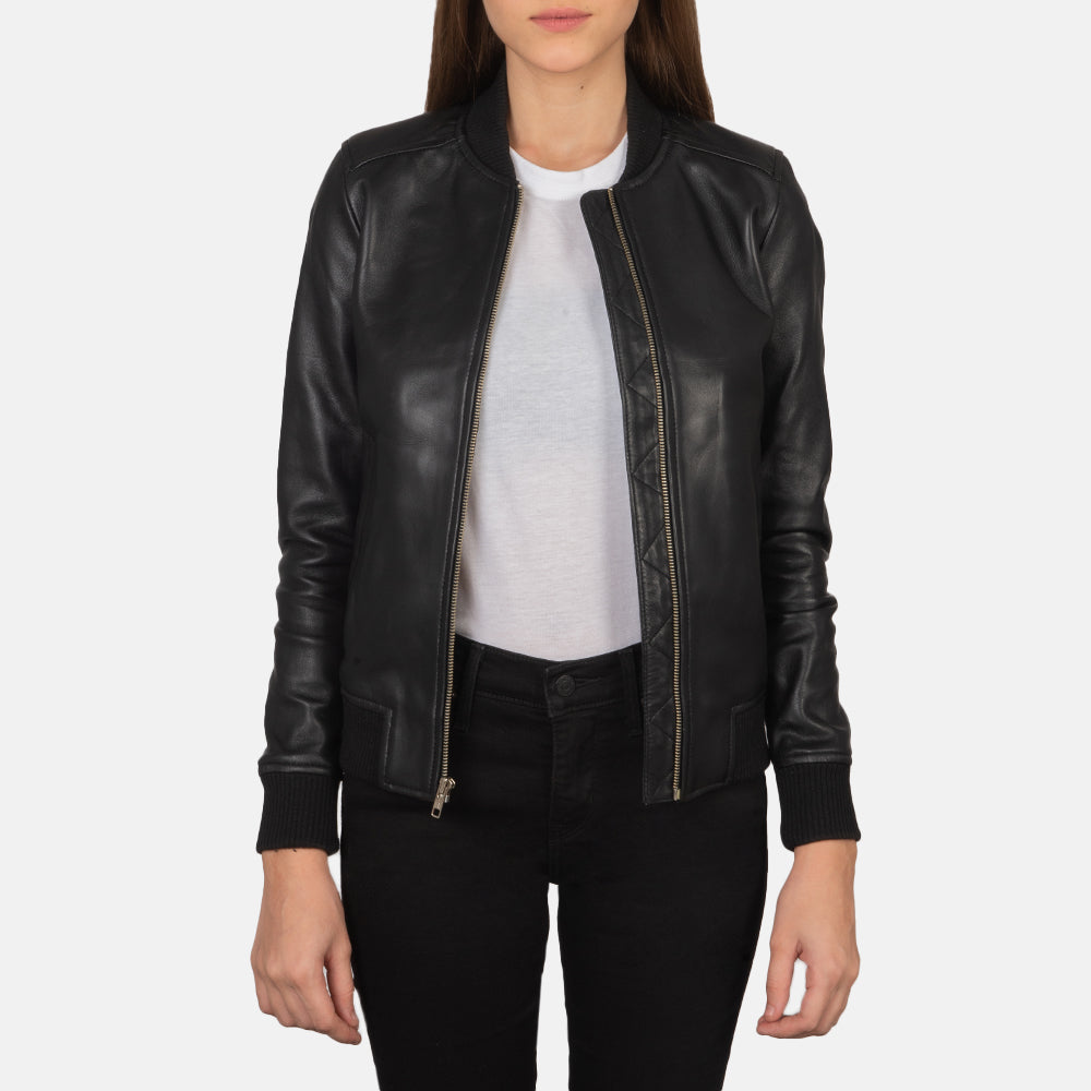 Bliss Black Leather Bomber Jacket SH632