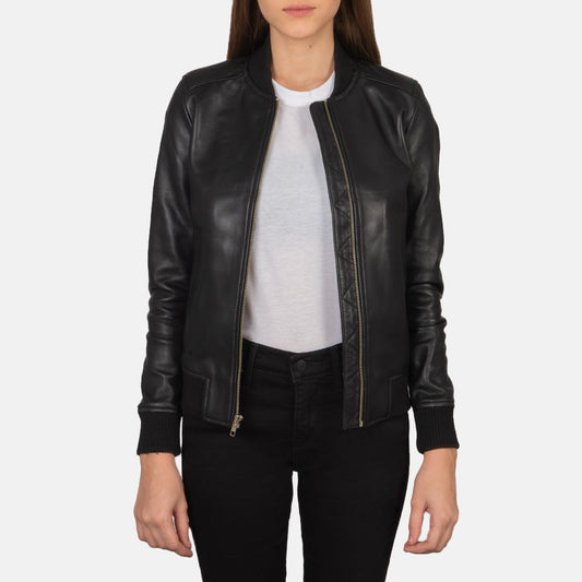 Bliss Black Leather Bomber Jacket SH632