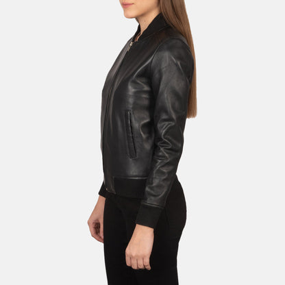 Bliss Black Leather Bomber Jacket SH632