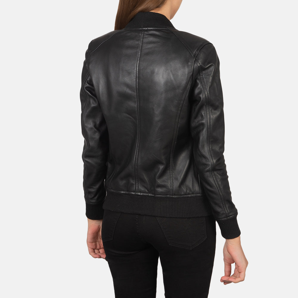 Bliss Black Leather Bomber Jacket SH632