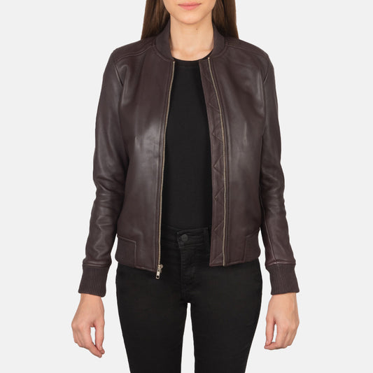 Bliss Maroon Leather Bomber Jacket SH628