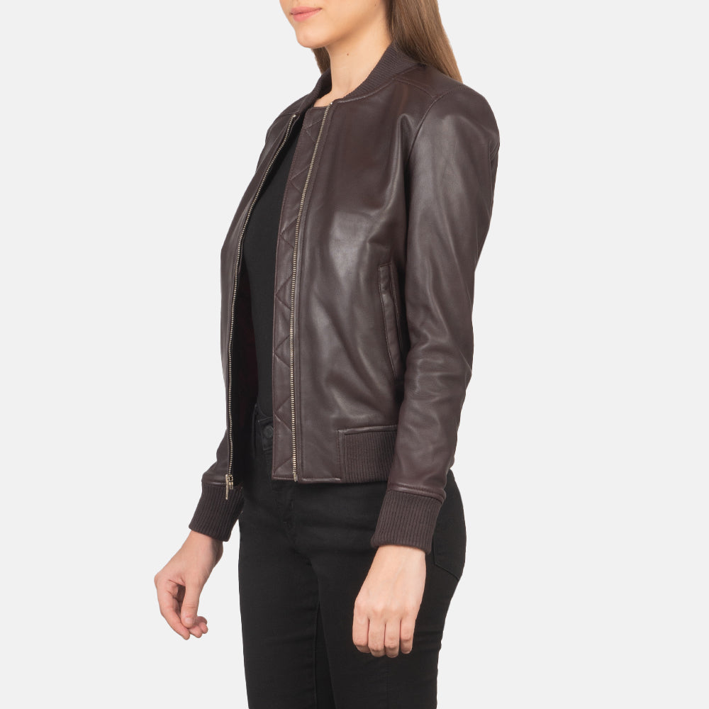 Bliss Maroon Leather Bomber Jacket SH628