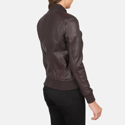 Bliss Maroon Leather Bomber Jacket SH628