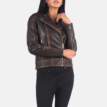 Carolyn Quilted Vintage Brown Biker Jacket SH625