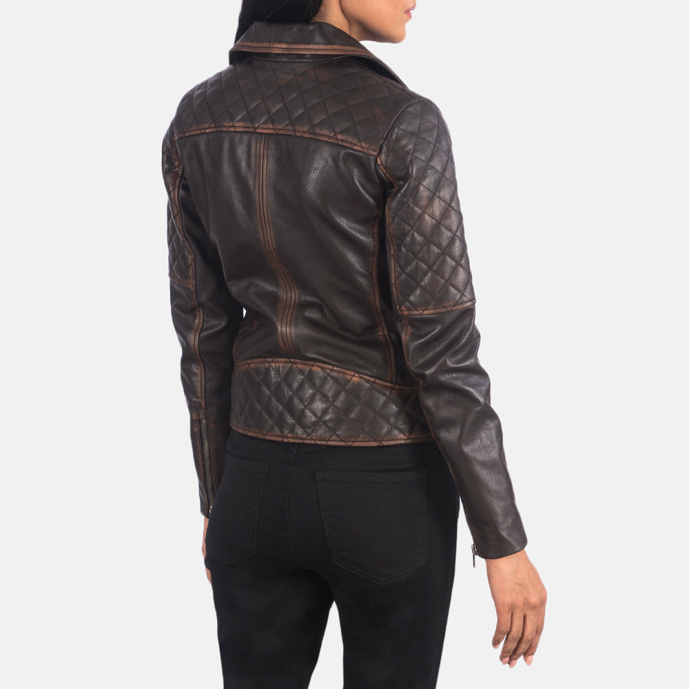 Carolyn Quilted Vintage Brown Biker Jacket SH625