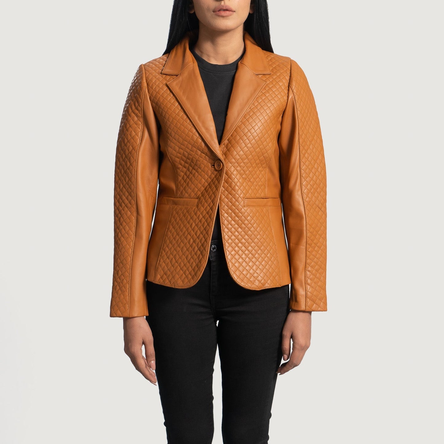 Cora Quilted Brown Leather Blazer SH618