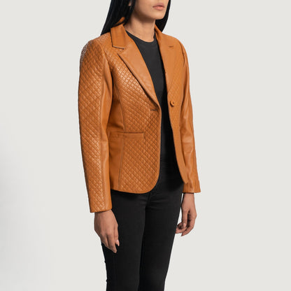 Cora Quilted Brown Leather Blazer SH618