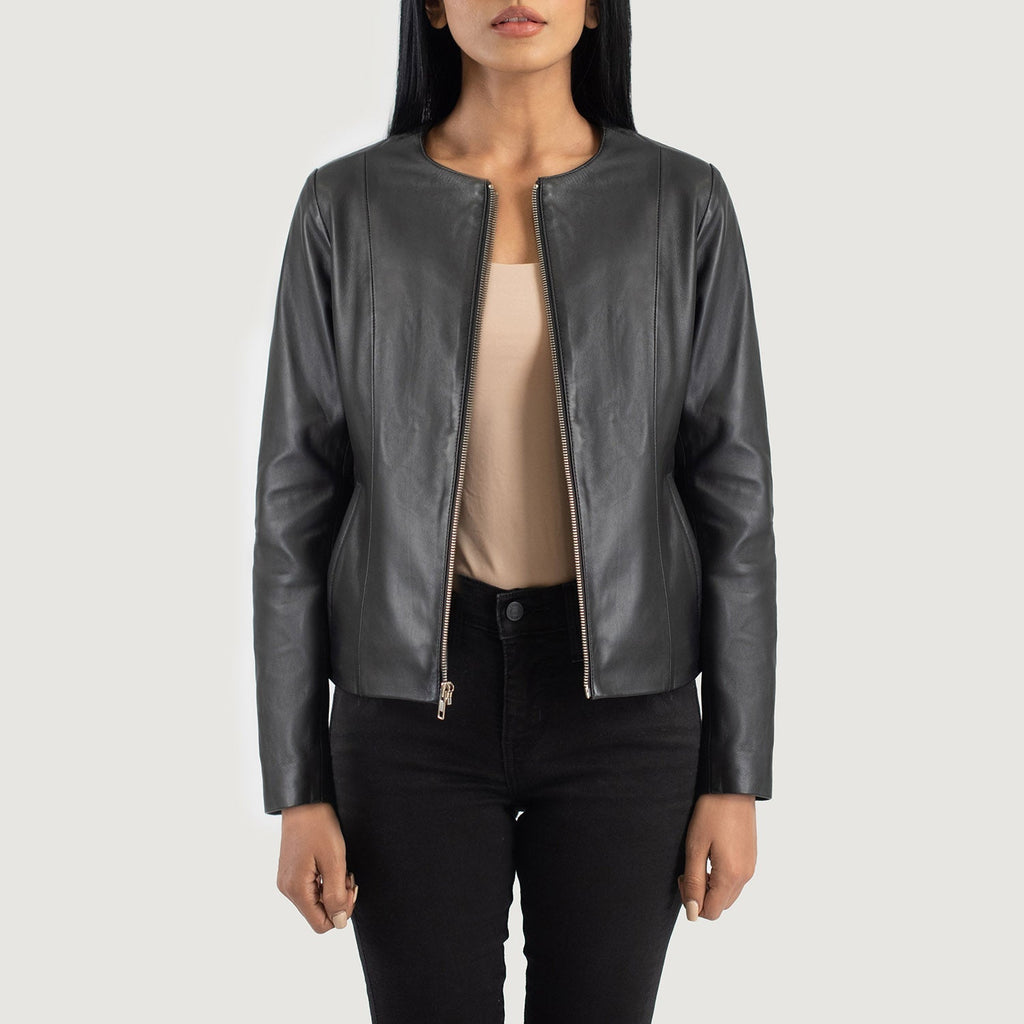 Elixir Black Collarless Leather Jacket SH613