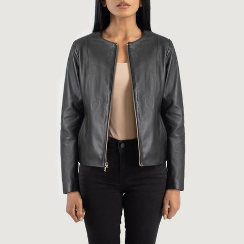 Elixir Black Collarless Leather Jacket SH613
