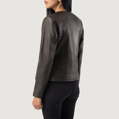 Elixir Brown Collarless Leather Jacket SH612