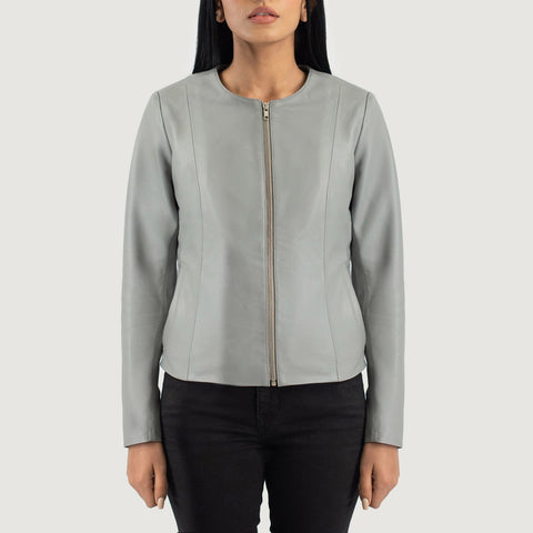 Elixir Grey Collarless Leather Jacket SH611
