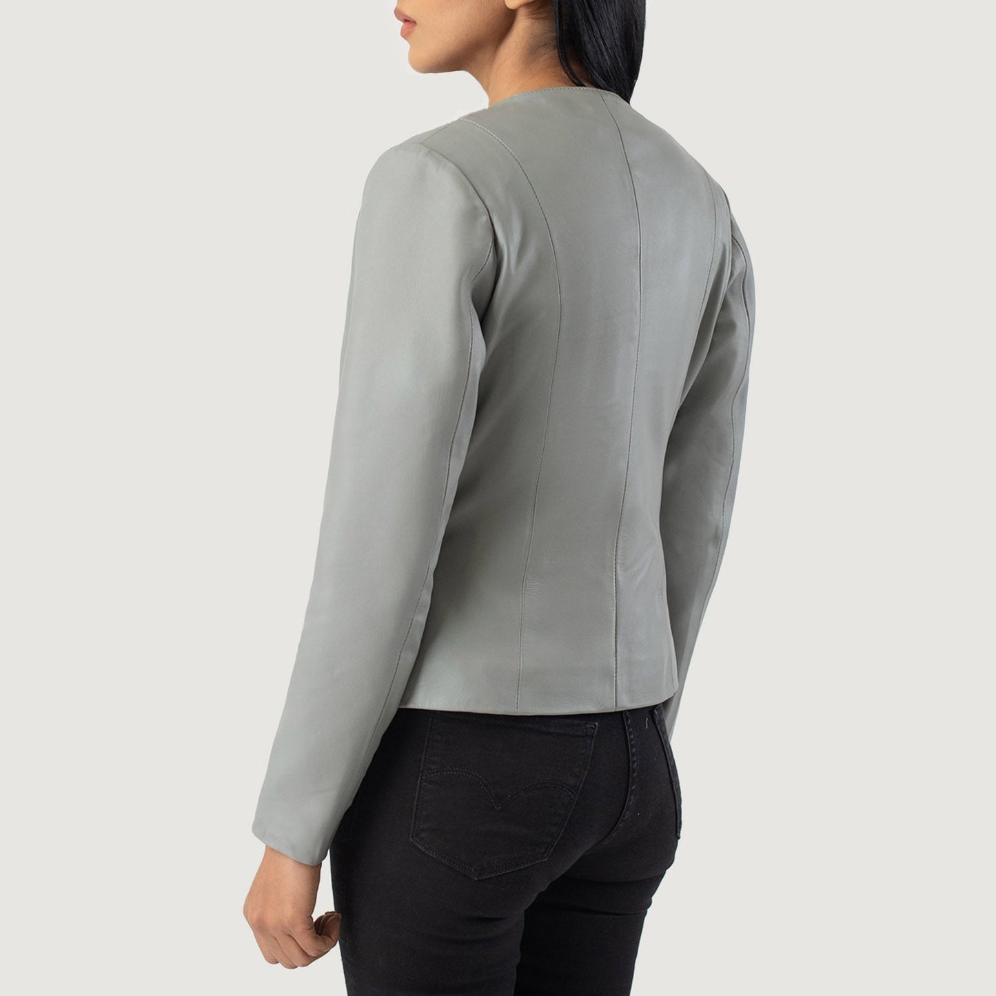 Elixir Grey Collarless Leather Jacket SH611
