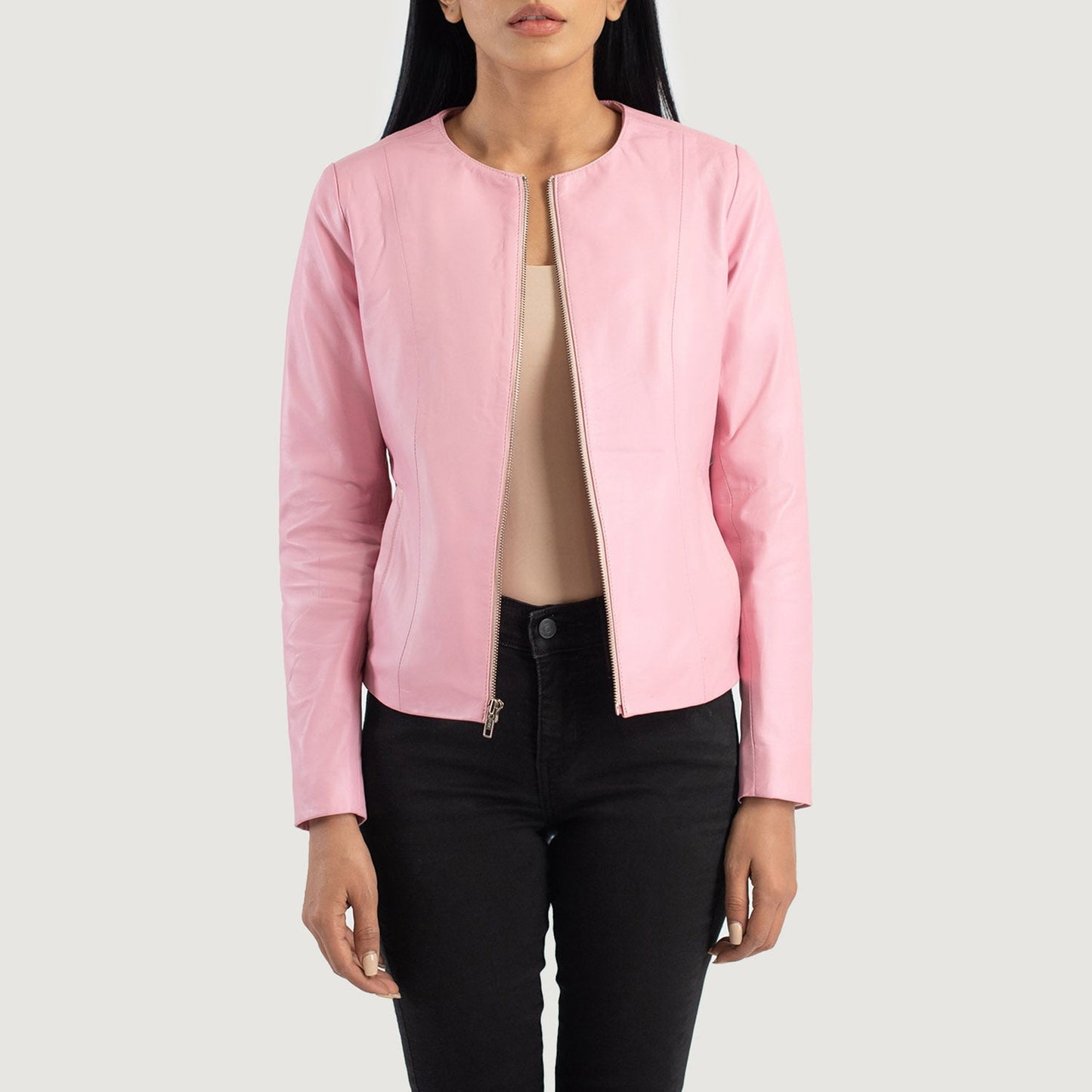 Elixir Pink Collarless Leather Jacket SH610