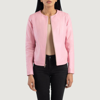 Elixir Pink Collarless Leather Jacket SH610