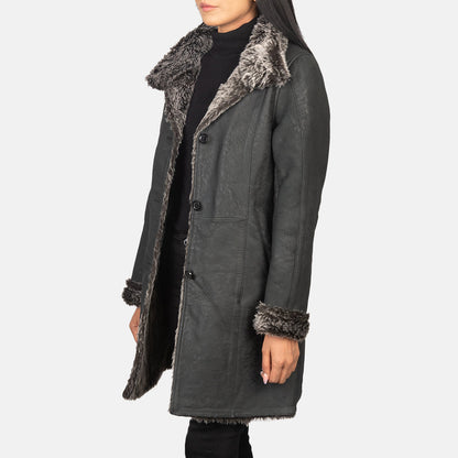 Erica Shearling Black Leather Coat SH608
