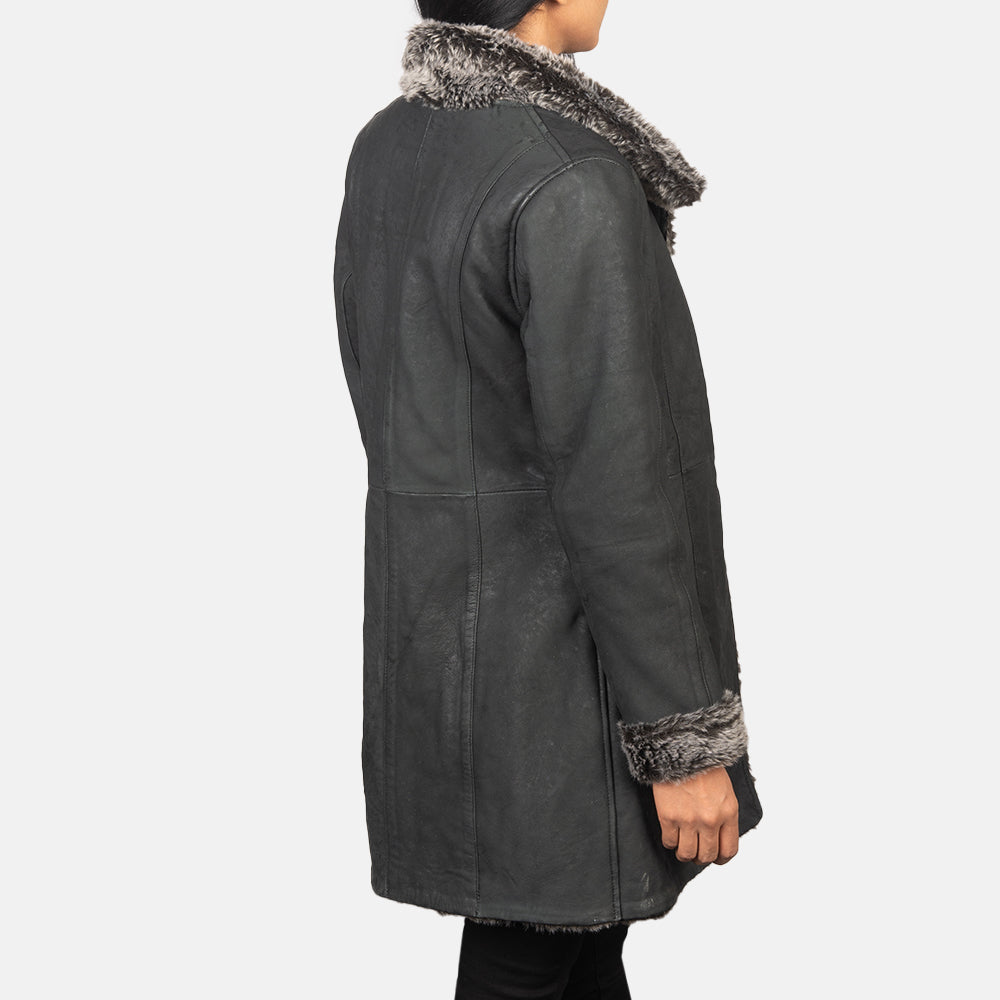 Erica Shearling Black Leather Coat SH608