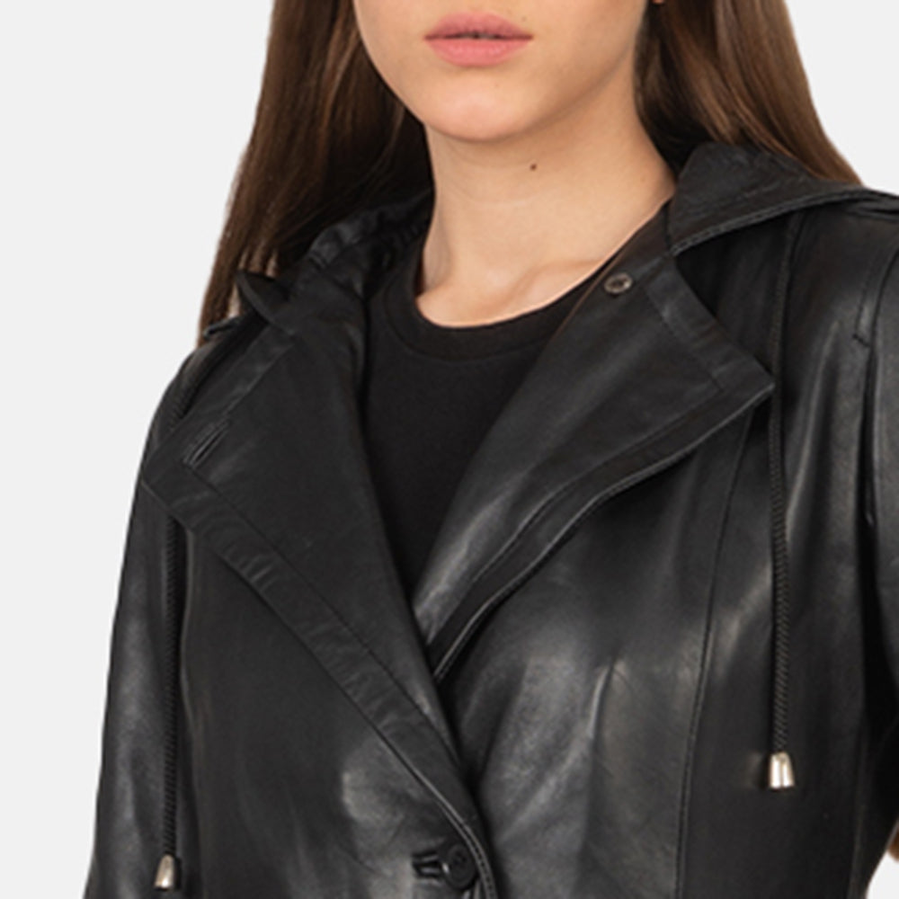 Fixon Hooded Black Trench Coat SH604