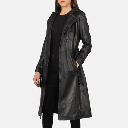 Fixon Hooded Black Trench Coat SH604