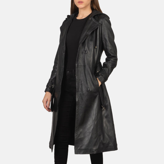 Fixon Hooded Black Trench Coat SH604