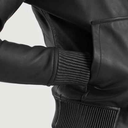 Luna Black Hooded Leather Bomber Jacket SH586