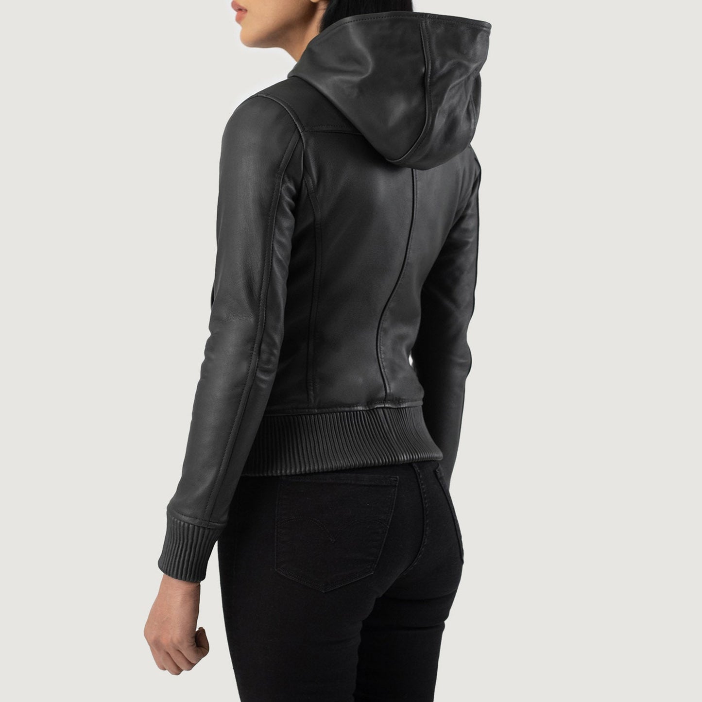 Luna Black Hooded Leather Bomber Jacket SH586