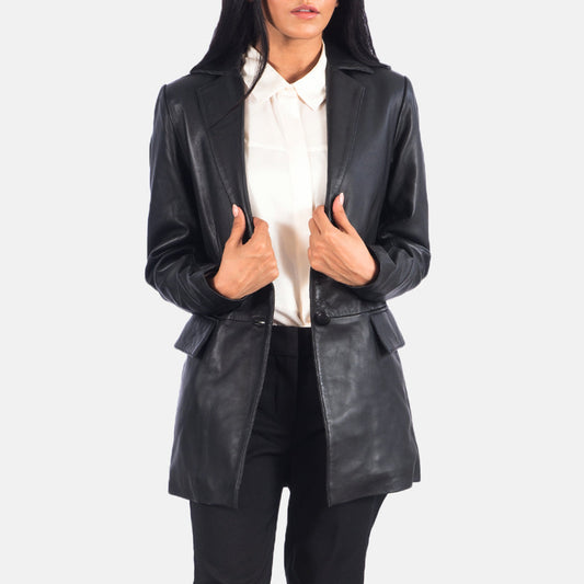 Women's Black Cowhide Leather Blazer – Marilyn Style